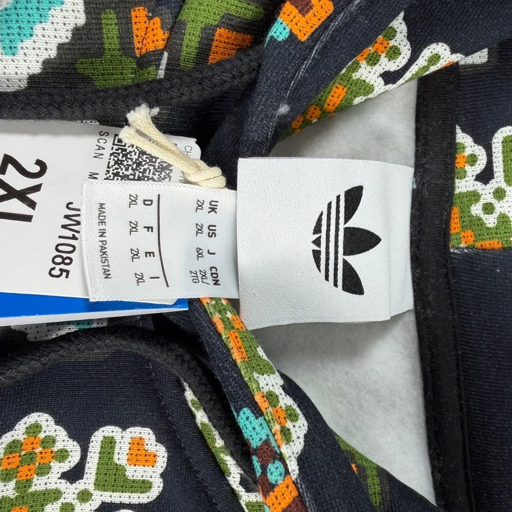 Adidas Originals AOP Trefoil Hoodie JW1085 Black Multicolor Pixel Geo Men's 2XL